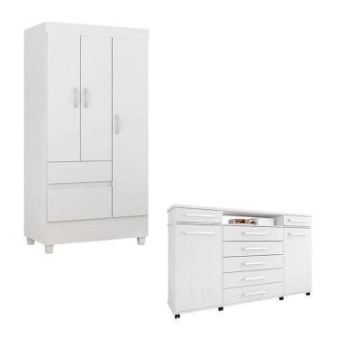 Imagem de Cômoda London E Guarda Roupa Solteiro Branco - Demóbile