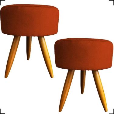Imagem de Kit 2 Puff Decorativo Redondo Para Sala Quarto Penteadeira Pé Palito Castanho Suede Cores