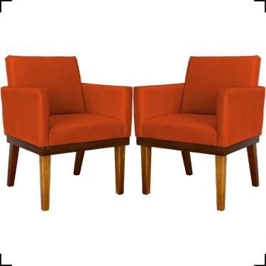 Imagem de Kit 2 Poltronas Decorativa Para Sala Recepção Consultório Escritório Base Em Madeira Divine Suede