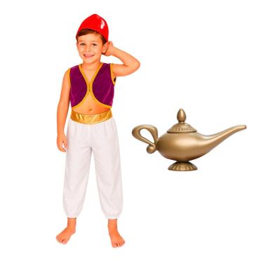 Imagem de Fantasia Alladin Luxo Infantil Completo com Lâmpada Príncipe Sheik Festa Árabe Aniversário Carnaval Dia das Crianças