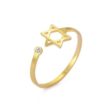 Imagem de Dreamtimes Anéis de estrela de Davi para mulheres de aço inoxidável ajustáveis com hexagrama de zircão transparente anel judeu estrela de Davi joia judaica, Medium, Aço inoxidável, Sem pedra preciosa