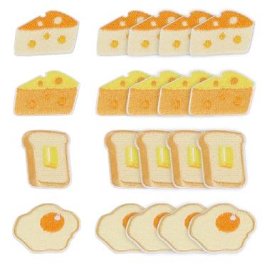 Imagem de AHANDMAKER 20 peças, 4 estilos de remendo bordado de queijo amarelo, ovos de pão, costura em ferro no aplicado, tecido, decoração para reparo de roupas, mochila, jeans, chapéu, vestido, artesanato