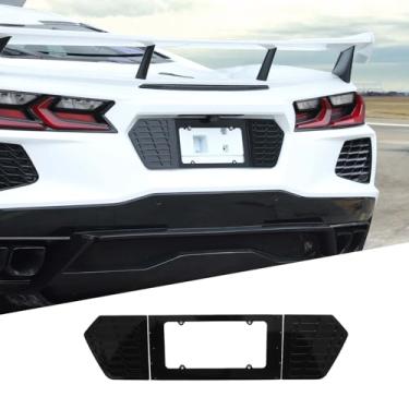 Imagem de Moldura traseira compatível com Chevrolet Corvette C8 2020-2025, inserção de ventilação da grade da moldura da placa de licença de alumínio, acessórios de base de acabamento de placa, estilo B (preto