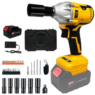 Imagem de byczone Chave De Impacto Sem Fio 420 N.M (310 Pés-Lbs), Pistola 21 V Escovas Alto Torque 3/8" Com 1 Bateria 4,0 Ah E Carregador Rápido 6 Soquetes, Para Pneus Carro, Cortador Grama Caminhão