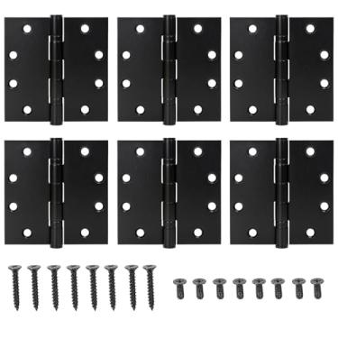 Imagem de CAFEZAYO 6 Dobradiças De Porta Reforçadas 4,5 X 4,5", Pretas Foscas, Com Rolamento Esferas Simples Aço Silencioso, Espessura 3 Mm, Inoxidável 304, 48 Parafusos Quadrados