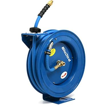 Imagem de BLUBIRD BBR38100 18ga. Retractable Hose Reel with 3/8" x 100' Air Hose, 12 Point Ratcheting Gear, Next-Gen Rubber, Lightest, Strongest, Most Flexible, 300 PSI, 50F to 190F Degrees, Polyester Braided