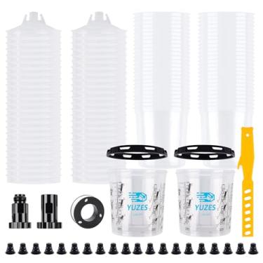 Imagem de YUZES Sistema De Copos Para Mistura Tinta 20 Onças (600 Ml), 50 Revestimentos E Tampas Descartáveis, 2 Rígidos Com Anel Retenção, Plugues, Fita Ptfe, Agitador, Adaptador Pistola Automotiva