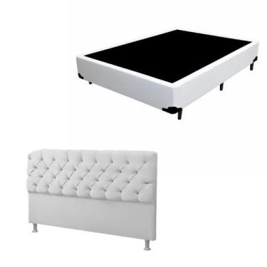 Imagem de Cama Box Casal 138188 cm + Cabeceira Branca  Conjunto Completo - Fábri