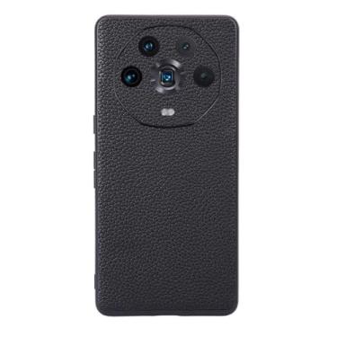 Imagem de Capas Compatível com Honor Magic 4 Ultimate,Design de grão levantado de superfície,Proteção contra queda,Anti impressão digital,Anti arranhões,Aparência de couro de imitação de plástico macio-Black