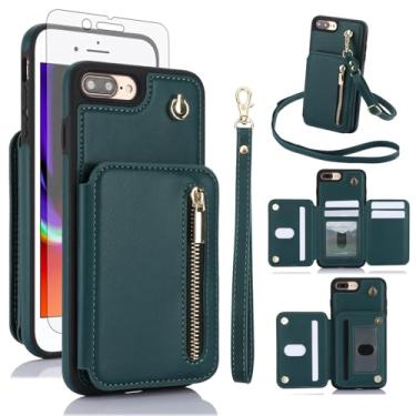 Imagem de Capa de celular para iPhone 7plus 8plus 7/8 Plus RFID carteira com zíper com protetor de tela, alça transversal, compartimento para cartão de crédito, suporte para celular i Phone7s 7s + 7+ 8s 8+