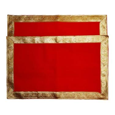 Imagem de Pooja Asan/Pooja Mat - Pack of 2 | 19.5 x 11 inches | Rectangle-Red | Velvet | for Pooja, Prayer, Sitting in Temple, Seating God's Idol.
