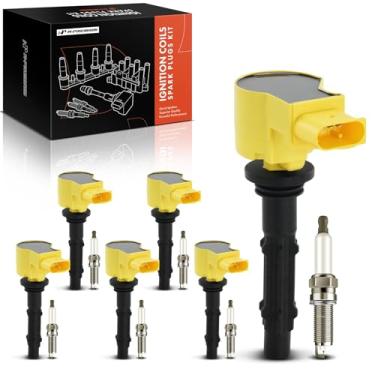 Imagem de A-Premium Conjunto amarelo de 12 bobinas de ignição e velas de ignição irídio compatíveis com Mercedes-Benz C230, C250, C280, C300, C350, E300, GLK350, ML350, S400, SLK280, R350, CLK350 e Dodge
