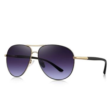 Imagem de HCPIHF Armação de óculos masculina polarizada para dirigir pernas proteção UV400 (C03 dourado cinza)