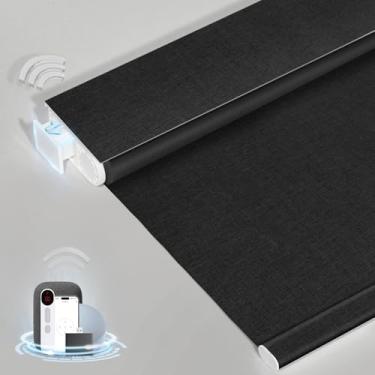 Imagem de MANSNIX Persianas motorizadas inteligentes com controle remoto, persianas automáticas sem perfuração, persiana elétrica blackout para janelas, preta, 74 x 182 cm