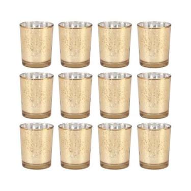 Imagem de Castiçal De Vidro Banhado a Prata 6 12 Unidades Copos De Velas Dourado