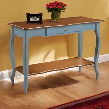 Imagem de Aparador Para Sala Com 1 Gaveta E Prateleira Pés Luiz Xv - Azul Céu Laca Com Tampo E Prateleira Imbuia Glazer