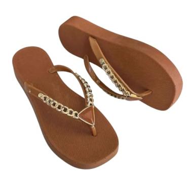 Imagem de Chinelo Plataforma Diamond com Corrente Moderno Fashion Estiloso perfeito para o Verão (Marrom, BR, Adulto, Faixa Numérico, 33, 34)