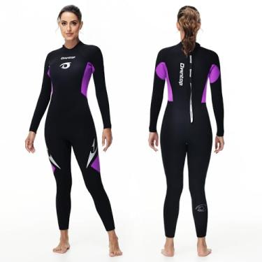 Imagem de Owntop Roupa de mergulho de neoprene de 5 mm para mulheres – Traje de banho grosso com zíper nas costas, manga comprida FPS 50+, roupa de banho para mergulho, surf, natação, mergulho, esportes