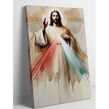 Imagem de Arte de parede Jesus Divine Mercy Canvas Cristianismo Católico Impressões Sagrado Coração Cristo Retrato Pintura Imagens Cristãs Religiosas Decoração de Parede para Sala de Estar Quarto 40,6 x 61 cm