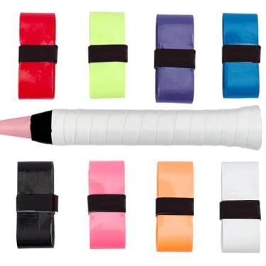 Imagem de SOFPLATE Pacote com 8 cores 8 cores Pickleball Paddle Grip Tape Fita de alça de raquete de tênis Couro PU Colorido Antiderrapante Perfurado Absorvente Overgrip Rolos de Envoltório para Badminton