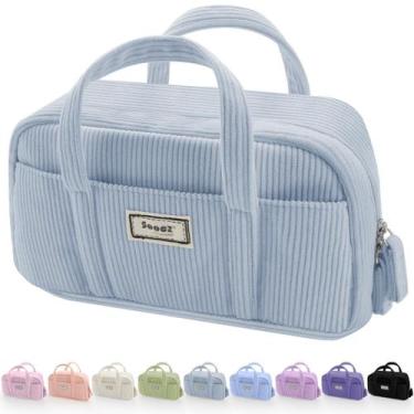 Imagem de Estojo de lápis Sooez Large Blue Corduroy para meninas adolescentes