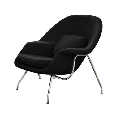 Imagem de Poltrona Womb Chair Sem Puff Cromada Linho Preto
