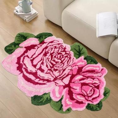 Imagem de Lacomfy Tapete de banheiro rosa – fofo, antiderrapante, lavável, absorvente rosa tapete floral felpudo para quarto, sala de estar, chuveiro, 89,9 cm x 54,1 cm