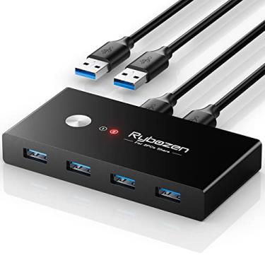 Imagem de Jancane Switch Usb 3.0, Switcher Para 2 Computadores, Compartilhamento De 4 Teclado, Mouse, Impressora, Scanner, Seletor Kvm Com Cabos, Compatível Windows, Mac E Linux