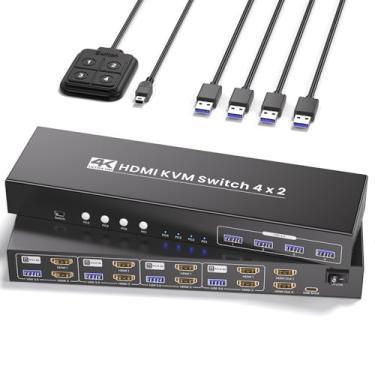 Imagem de Interruptor USB 3.0 Dual Monitor HDMI KVM, 4K60Hz 4 Portas HDMI KVM Switch para 4 Computadores, Compartilhe 1 Conjunto de Teclado, Mouse e 2 Monitores, 4 Portas USB 3.0 Integração