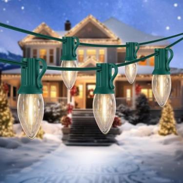 Imagem de CHYSUPER C7 Luzes LED de Natal e Dia das Bruxas – Cordão de luzes transparentes para ambientes externos de 3 m com 12 lâmpadas C7 vintage, decoração branca quente para varanda, jardim, quintal