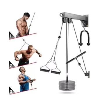 Imagem de Cross Over de Parede Mono Fixo para Musculação – Aparelho de Puxada Alta e Baixa com Cabo Aço, Barra de Exercícios e Suporte para Anilhas