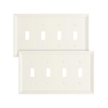 Imagem de TREEWELL Pacote com 2 placas de cobertura para interruptor de luz quádrupla, capas decorativas de amêndoa clara, placa de parede de fibra de bambu natural, 4 grupos, resistente à corrosão