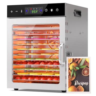 Imagem de HOPERAN Desidratador de alimentos, 12 bandejas de aço inoxidável, desidratadores para alimentos e carne seca, ervas, frutas, máquina desidratadora com temporizador digital e controle de temperatura