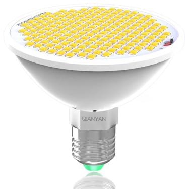 Imagem de QIANYAN Lâmpada LED de cultivo, espectro completo E26 para plantas de interior, branco quente 3000K com alto PPFD 300μmol/(m²·s) para início de sementes, ervas, suculentas, estufa, hidroponia