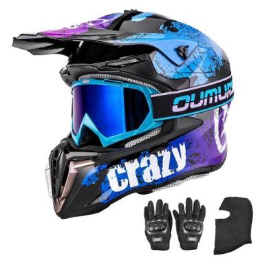 Imagem de Capacete Oumurs ATV Dirt Bike com viseira dupla para adultos com luvas