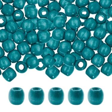 Imagem de Mandala Crafts 200 contas de madeira azul-petróleo grande barril para artesanato macramê DIY joias trança contas de cabelo dreadlock