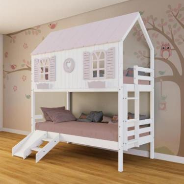 Imagem de Beliche Casinha Bela com Coração Kit Escada/Escorregador - Madeira Mac