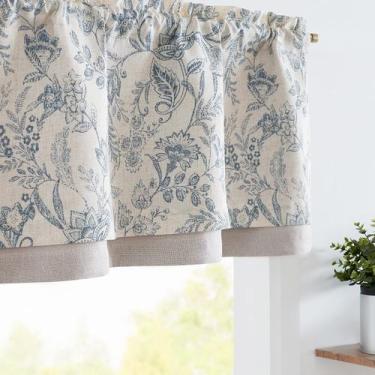 Imagem de Cortina Valance jinchan com estampa floral de linho 40x40cm azul sobre