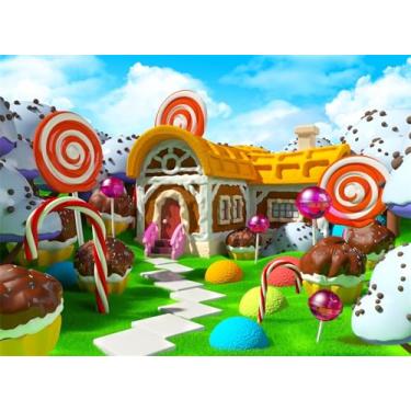 Imagem de Fmarui Pano de fundo de Natal de 3 x 2,4 m | Casa de gengibre em uma floresta doce com pirulitos e bengalas de doces | Decorações de festa de Natal para crianças | Adereços de fundo de cabine de fotos