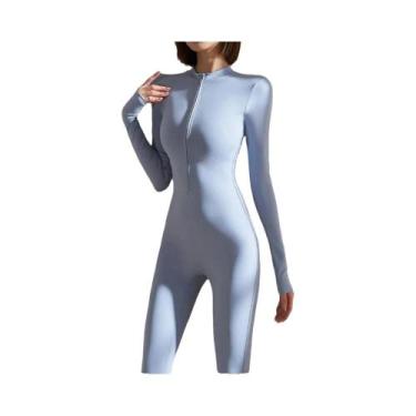 Imagem de Macacão De Yoga Preto Slim Fit De Manga Longa Para Mulheres, Peça Únic