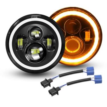 Imagem de Willpower 2 faróis redondos de LED de 17 cm, 50W 5000LM 4 lentes Angel Eyes branco DRL e anel de halo âmbar, farol alto/baixo para Jeep Wrangler JK LJ CJ TJ Motocicleta Carro Offroad