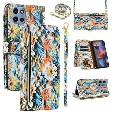 Imagem de Dswteny Capa carteira para Motorola Moto G 5G 2025 com alça de pulso removível, zíper floral couro PU suporte suporte para cartão acessórios capa de celular para G5G 5 G G5 mulheres homens marrom