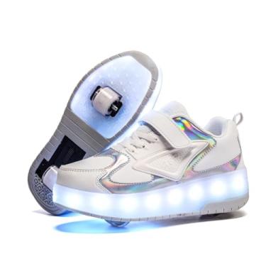Imagem de Ylllu Tênis infantil de patins LED com luz de roda única para meninas, meninos e crianças, 888 - Branco, 12.5 Little Kid