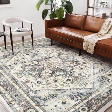 Imagem de Tapete Area CHAMPLANT Cyan Khaki Vintage 180x270cm Poliéster