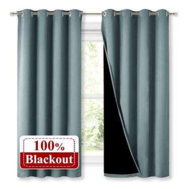Imagem de Cortinas NICETOWN 100% Blackout com forros pretos 132x160cm 2 painéis