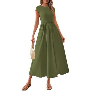 Imagem de Vestido longo casual de verão PRETTYGARDEN feminino A Line Army Green