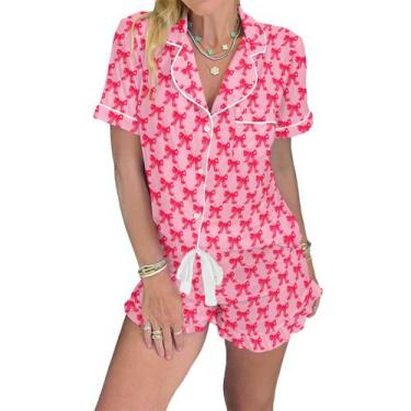 Imagem de Conjunto de pijama KevaMolly Valentines para mulheres rosa vermelho ta