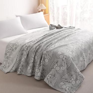 Imagem de NTBAY 3 camadas de musselina de algodão 88 x 92 cobertor para cama queen, colcha de fio térmico super macio respirável para adultos, cobertor leve perfeito para sofá, cama todas as estações, estrela