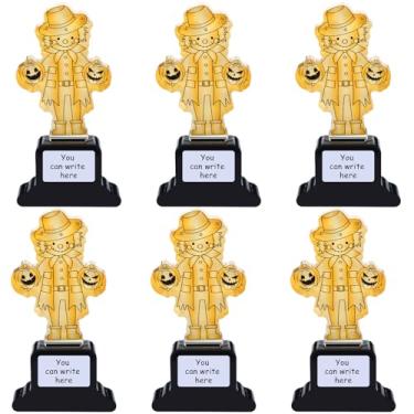 Imagem de Pinkunn 6 peças Troféus de Colheita de Abóbora de Halloween 4,7 polegadas Acrílico Troféus Espantalho Prêmio Concurso de Ouro com Adesivos para Adolescentes Adultos Sala de Aula Atividades Artísticas