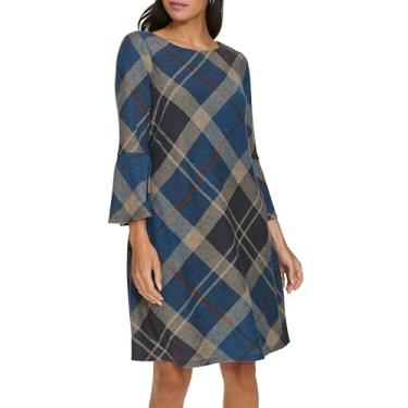 Imagem de Jessica Howard Vestido feminino xadrez estampado com gola canoa e manga Belle, Azul-marinho multi, G